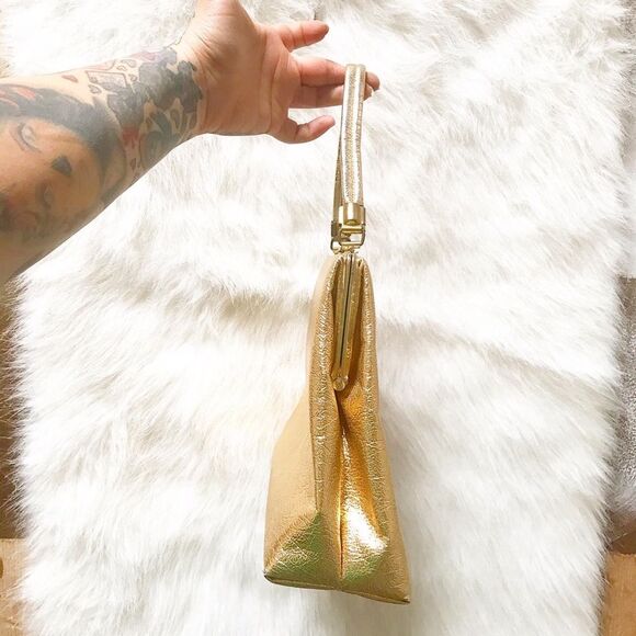 GOLD METALLIC 1950’s Lame Cocktail Handbag Purse - Picture 4 of 8